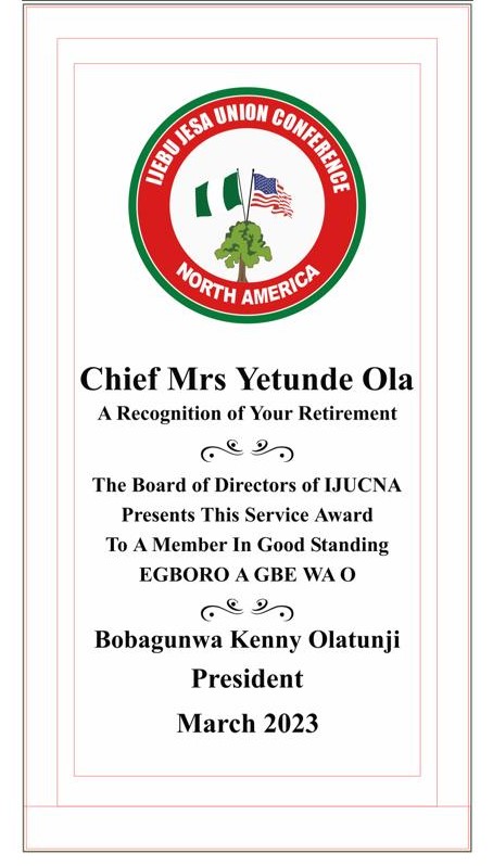 06bChief Mrs. Yetunde Ola Retirement